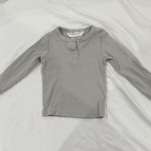 H&M Light Gray Ribbed Long-Sleeve Henley Tee for Kids